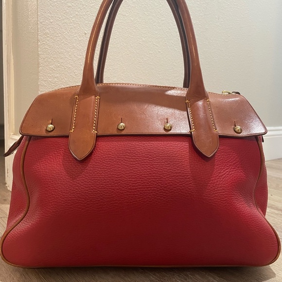 Red Pebble and Brown Leather All Weather Dooney and Bourke Handbag Bag - Picture 2 of 11